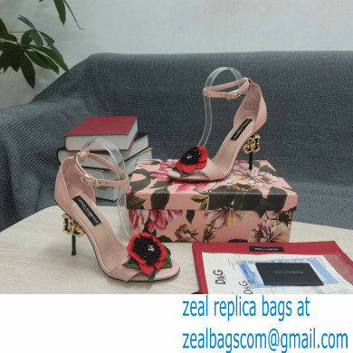 Dolce  &  Gabbana DG Logo Heel 10.5cm Black Red Roses Sandals Nude Pink 2022